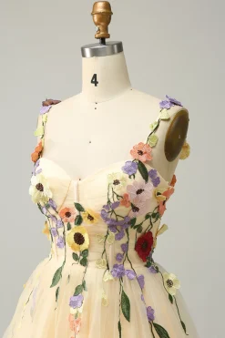 Cintas de Espaguete Champanhe Vestido Curto com Apliques