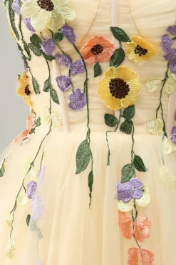 Cintas de Espaguete Champanhe Vestido Curto com Apliques