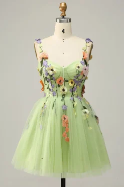 Cintas de Espaguete Champanhe Vestido Curto com Apliques