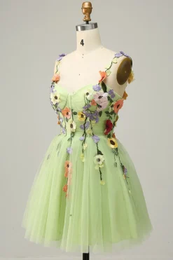 Cintas de Espaguete Champanhe Vestido Curto com Apliques