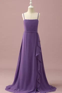 Cintas de Espaguete Chiffon Roxo Vestido Dama de Honra Júnior