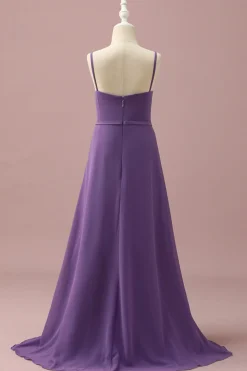 Cintas de Espaguete Chiffon Roxo Vestido Dama de Honra Júnior