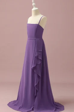 Cintas de Espaguete Chiffon Roxo Vestido Dama de Honra Júnior