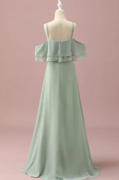 Cintas de Espaguete Chiffon Verde Vestido Dama de Honor Júnior