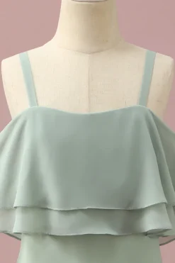 Cintas de Espaguete Chiffon Verde Vestido Dama de Honor Júnior