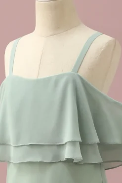 Cintas de Espaguete Chiffon Verde Vestido Dama de Honor Júnior