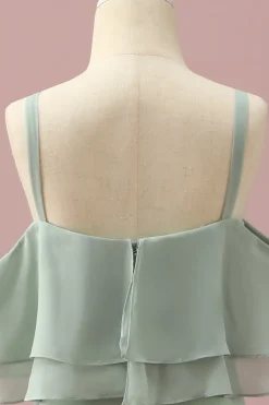 Cintas de Espaguete Chiffon Verde Vestido Dama de Honor Júnior