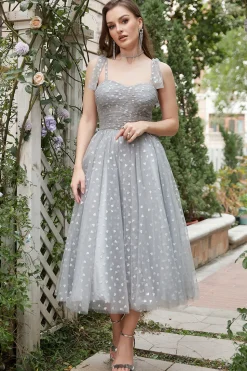 Cintas de espaguete cinza vestido de baile
