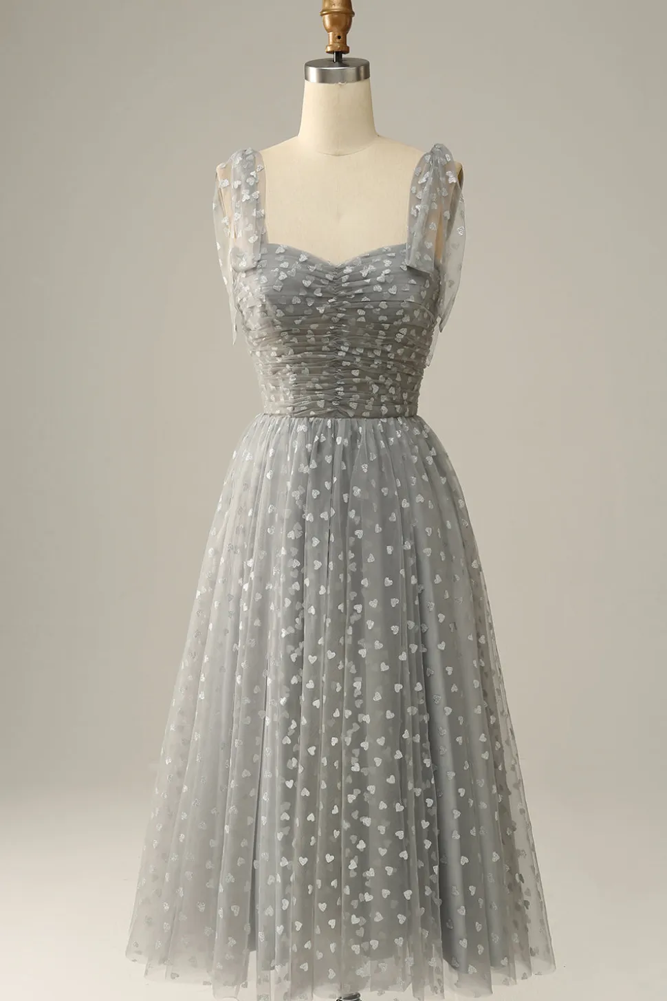 Cintas de espaguete cinza vestido de baile