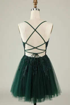Cintas de Espaguete Cinza Azul Vestido Curto com Apliques