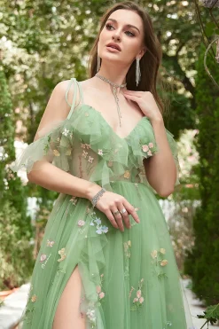 Cintas de Espaguete Pescoço em V A-Line Vestido de Baile Verde