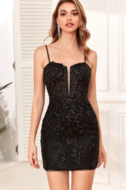 Cintas de Espaguete Preto Vestido Curto de Cocktail