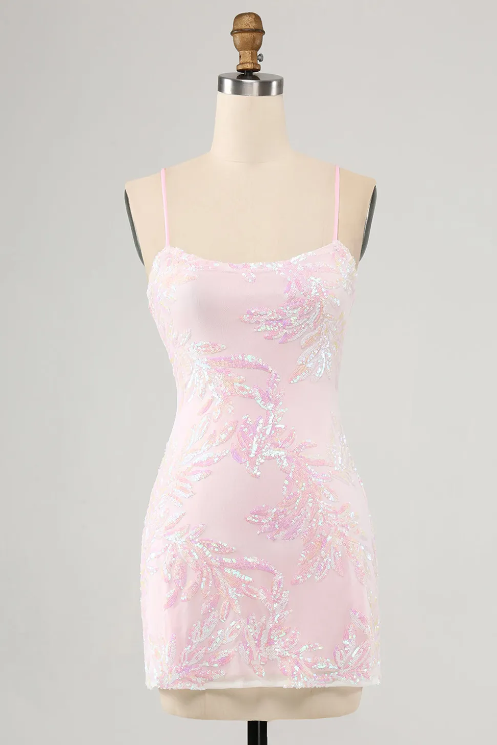 Cintas de espaguete rosa brilhante vestido apertado Homecoming com lantejoulas