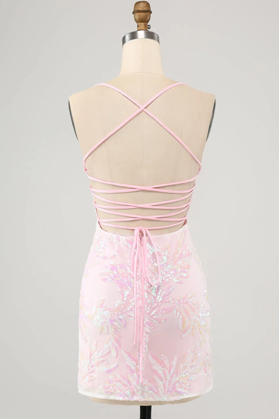 Cintas de espaguete rosa brilhante vestido apertado Homecoming com lantejoulas