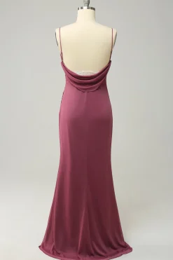 Cintas de Espaguete Rosa Deserto Vestido Formal com Costas Abertas