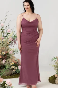 Cintas de Espaguete Rosa Deserto Vestido Formal com Costas Abertas
