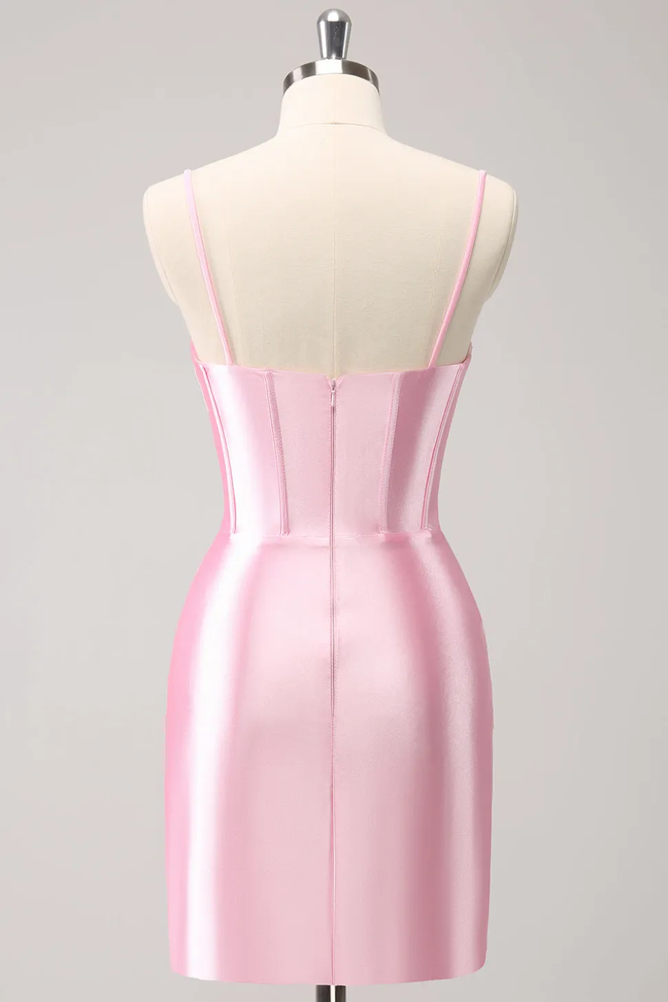 Cintas de espaguete rosa brilhantes vestido apertado de volta para casa com frisos