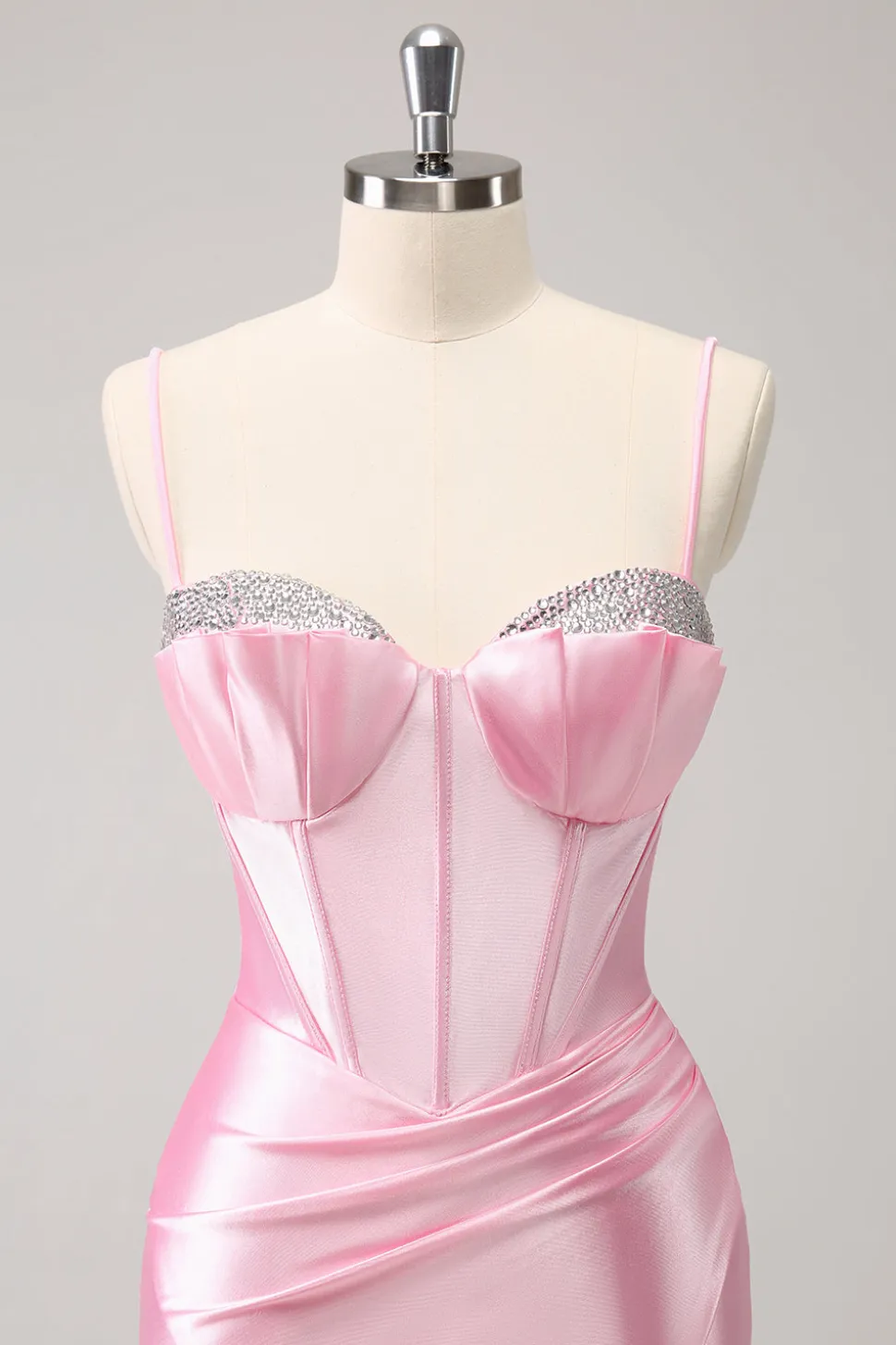 Cintas de espaguete rosa brilhantes vestido apertado de volta para casa com frisos