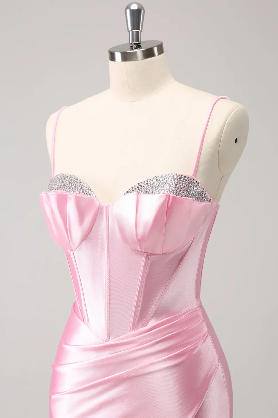 Cintas de espaguete rosa brilhantes vestido apertado de volta para casa com frisos