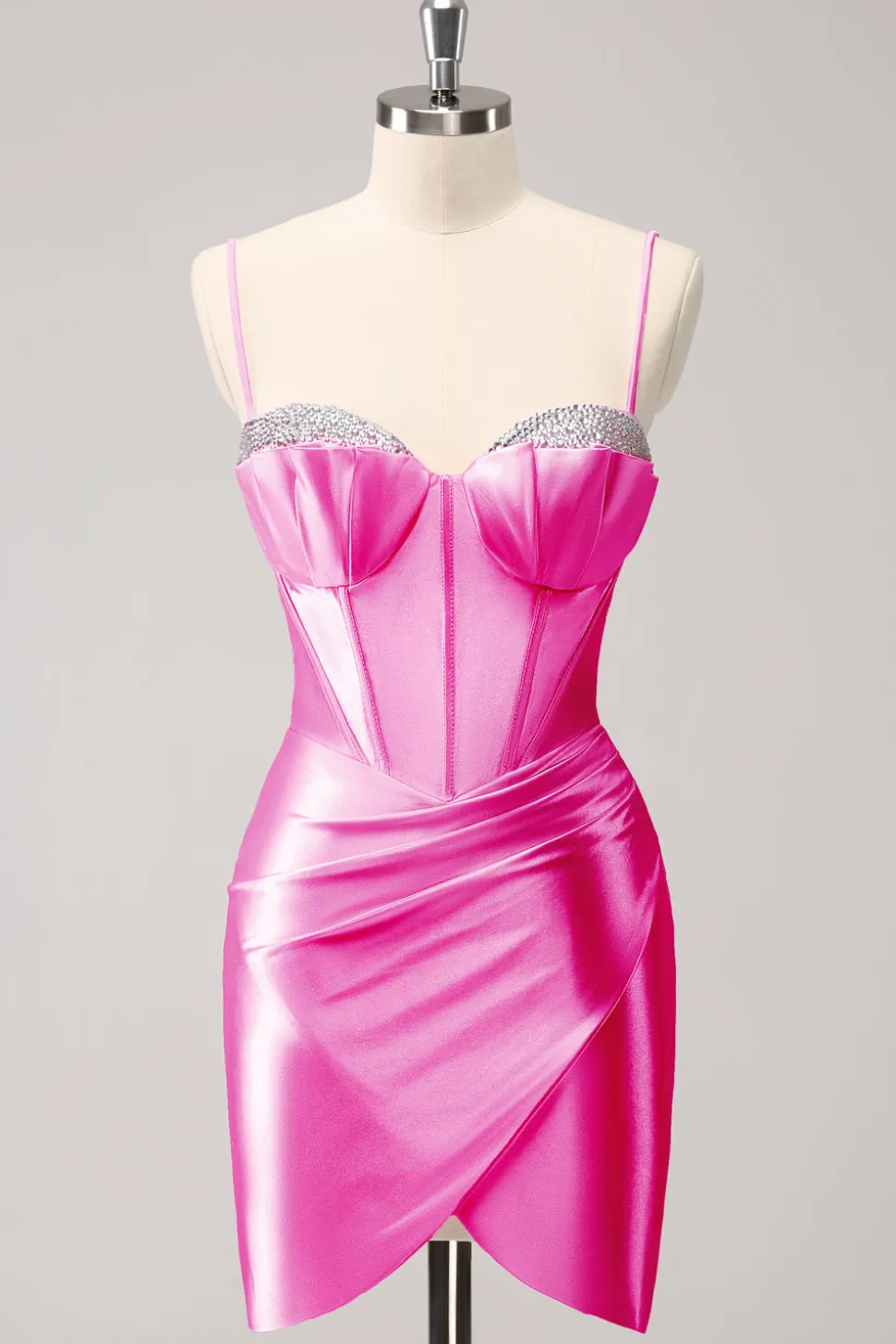 Cintas de espaguete rosa brilhantes vestido apertado de volta para casa com frisos