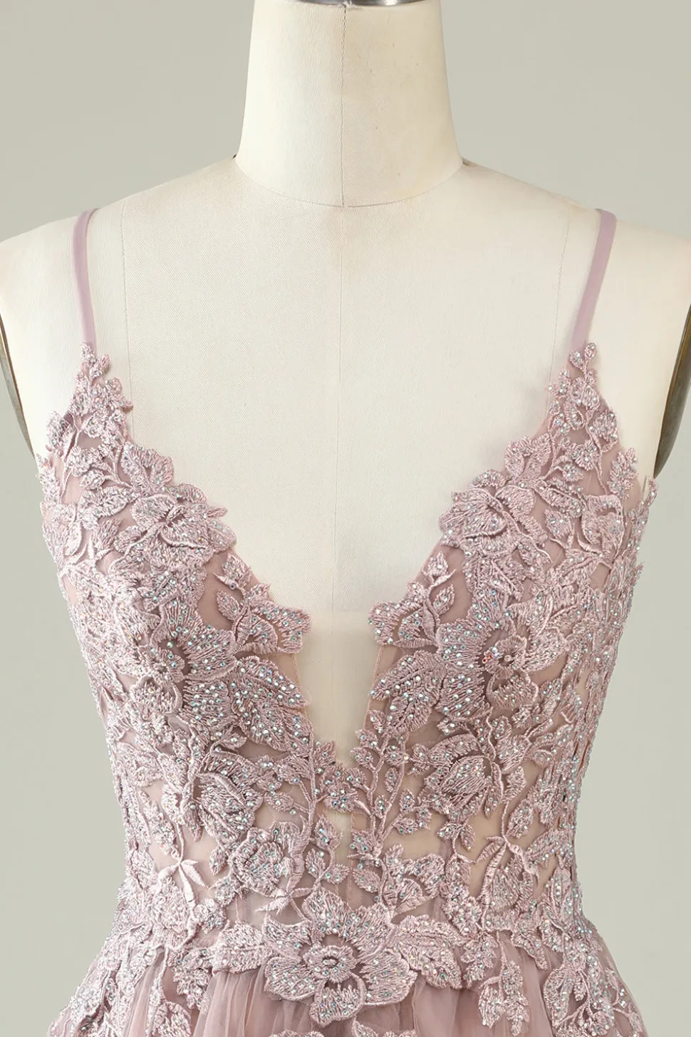 Cintas de Espaguete Rosa Vestido de Cocktail Com Apliques