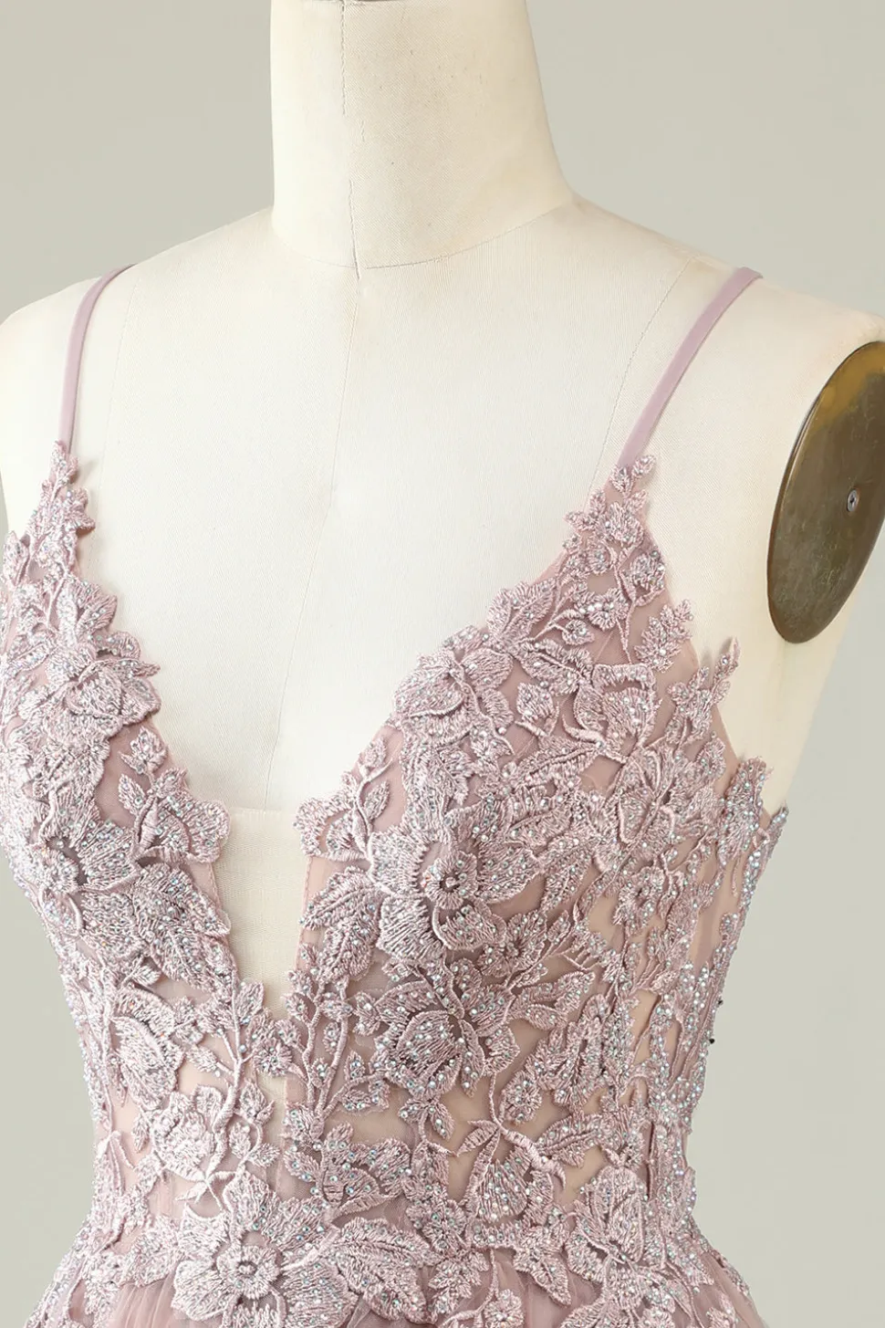 Cintas de Espaguete Rosa Vestido de Cocktail Com Apliques