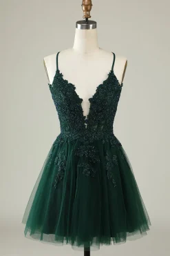 Cintas de Espaguete Rosa Vestido de Cocktail Com Apliques
