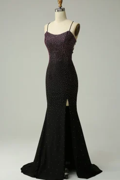 Cintas de Espaguete Roxo Escuro Sereia Vestido de Festa