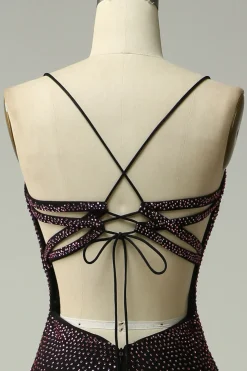 Cintas de Espaguete Roxo Escuro Sereia Vestido de Festa