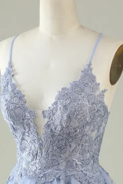 Cintas de Espaguete Roxo Claro Curto Vestido de Cocktail