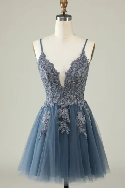 Cintas de Espaguete Roxo Claro Curto Vestido de Cocktail