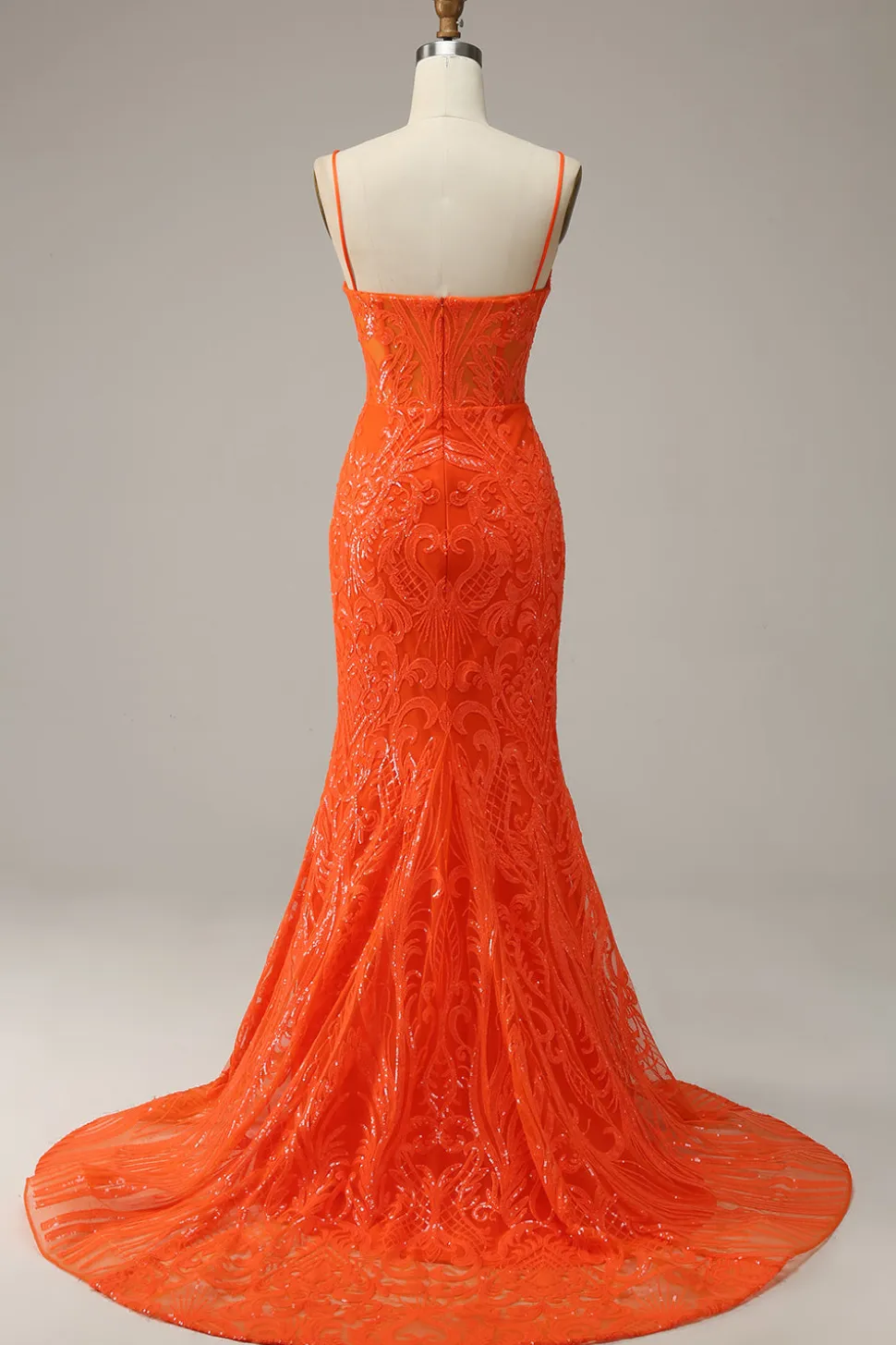 Cintas de Espaguete Sereia Vestido de Noite Laranja