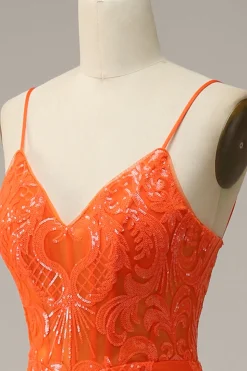 Cintas de Espaguete Sereia Vestido de Noite Laranja