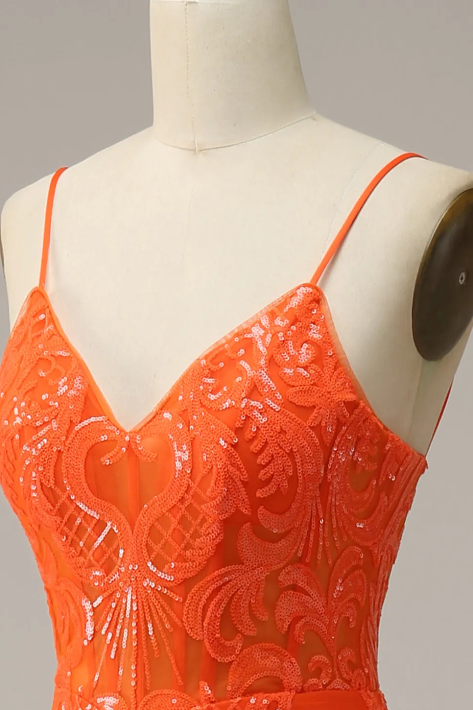 Cintas de Espaguete Sereia Vestido de Noite Laranja