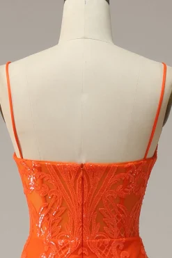 Cintas de Espaguete Sereia Vestido de Noite Laranja