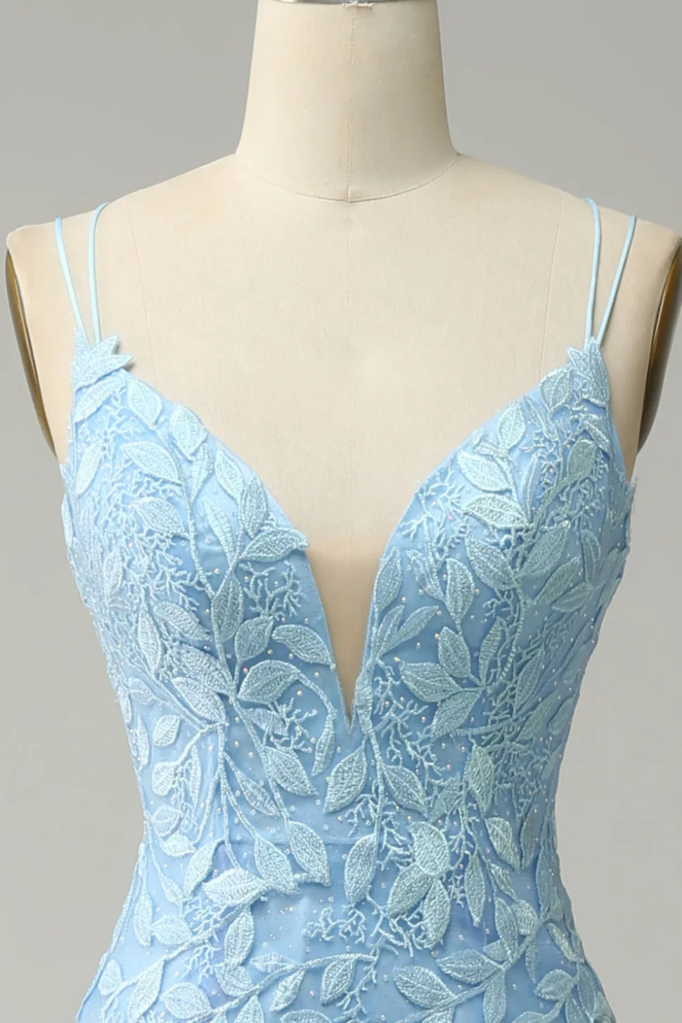 Cintas de Espaguete Sereia Azul Vestido Longo Baile Com Apliques