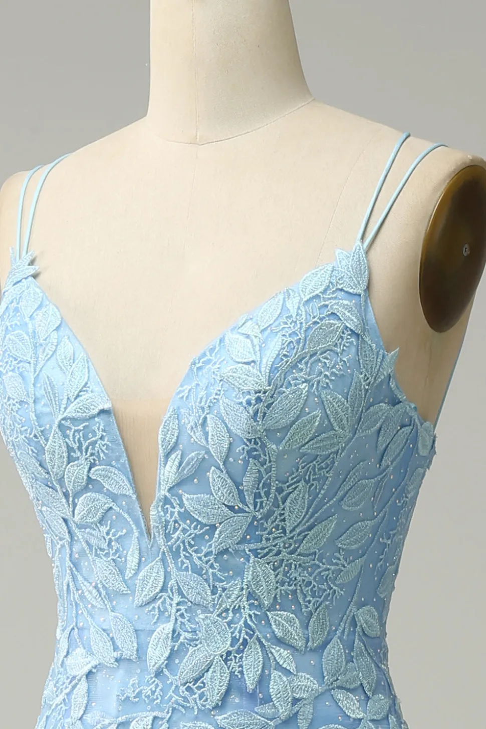 Cintas de Espaguete Sereia Azul Vestido Longo Baile Com Apliques