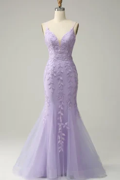 Cintas de Espaguete Sereia Azul Vestido Longo Baile Com Apliques