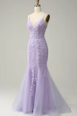 Cintas de Espaguete Sereia Azul Vestido Longo Baile Com Apliques