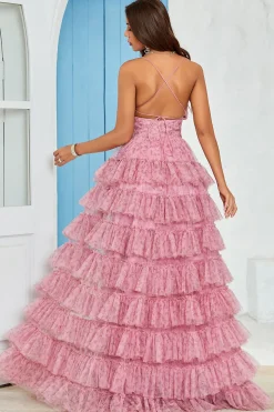 Cintas de Espaguete Tule Vestido de Festa Estampado