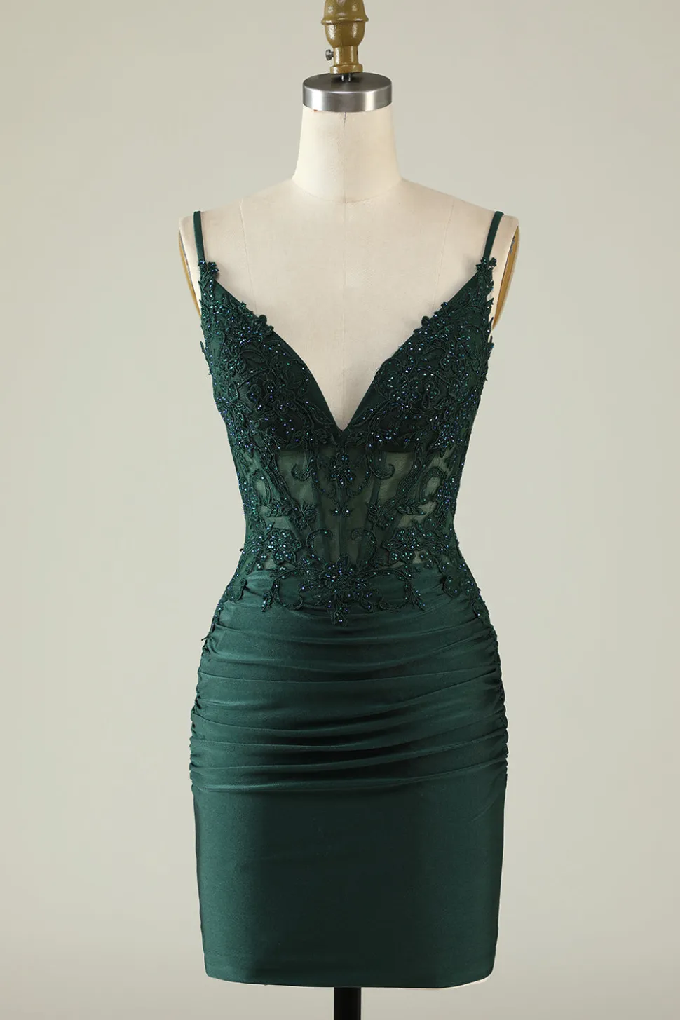 Cintas de Espaguete Verde Escuro Vestido de Cocktail