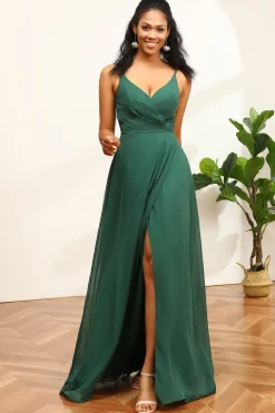 Cintas de espaguete verde escuro vestido de dama de honra