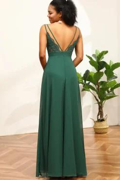 Cintas de espaguete verde escuro vestido de dama de honra