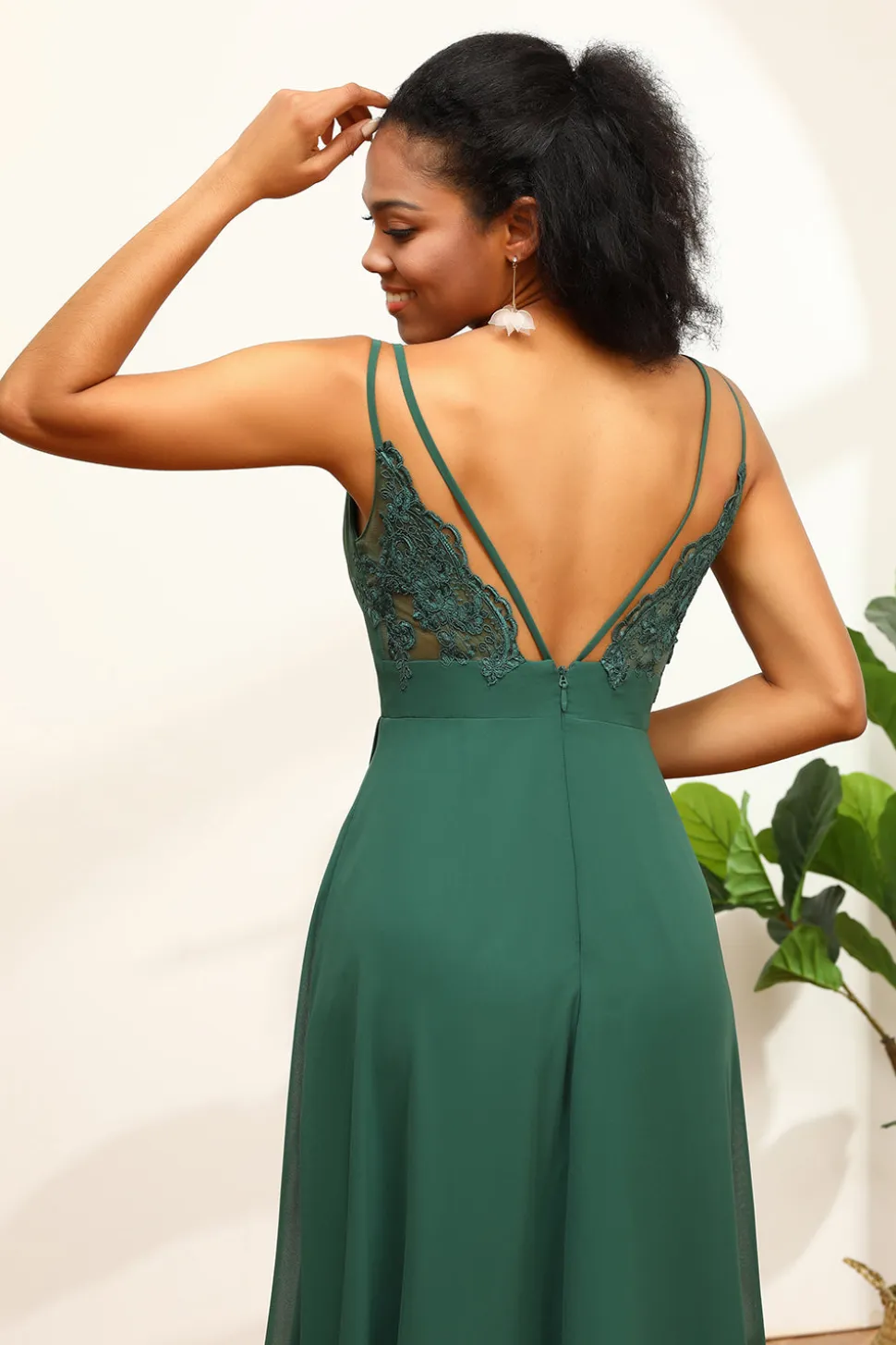 Cintas de espaguete verde escuro vestido de dama de honra