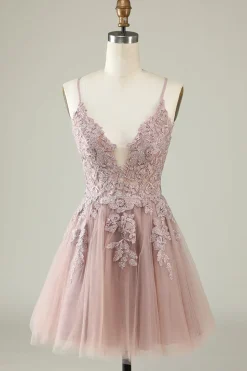 Cintas de Espaguete Verde Escuro Vestido de Cocktail Com Apliques