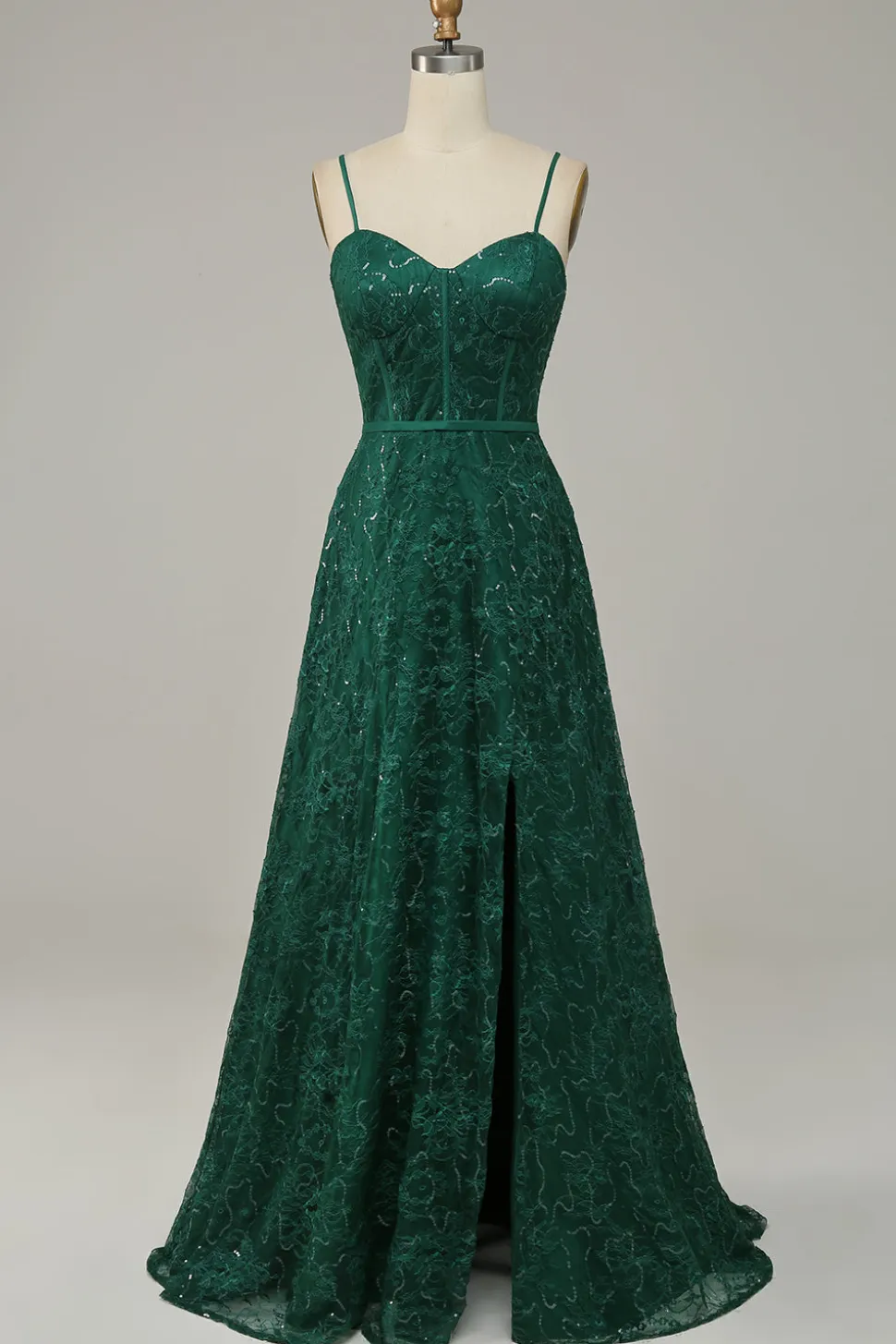 Cintas de Espaguete Verde Escuro Vestido de Festa