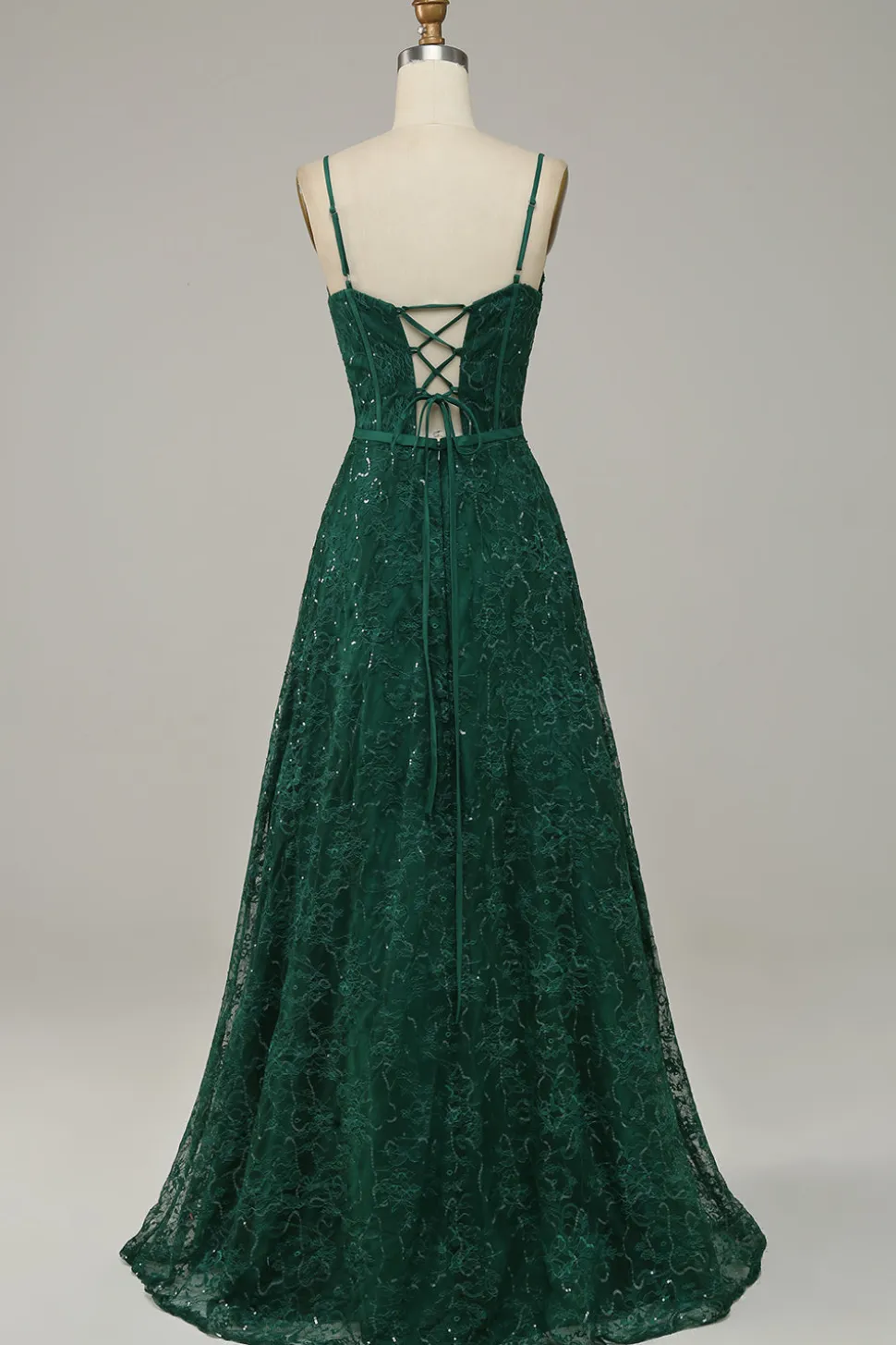 Cintas de Espaguete Verde Escuro Vestido de Festa