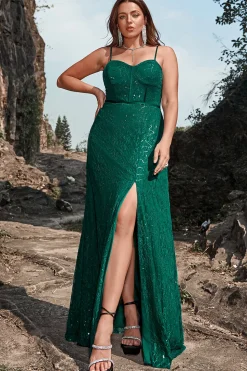 Cintas de Espaguete Verde Escuro Vestido de Festa