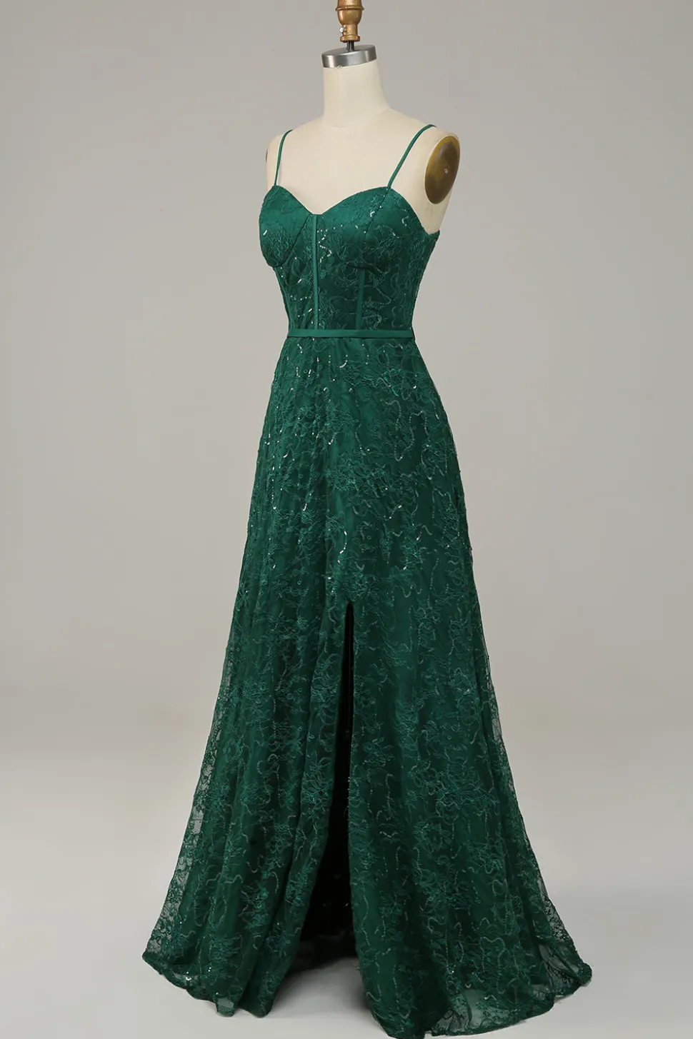 Cintas de Espaguete Verde Escuro Vestido de Festa