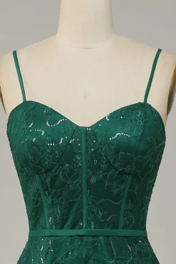 Cintas de Espaguete Verde Escuro Vestido de Festa